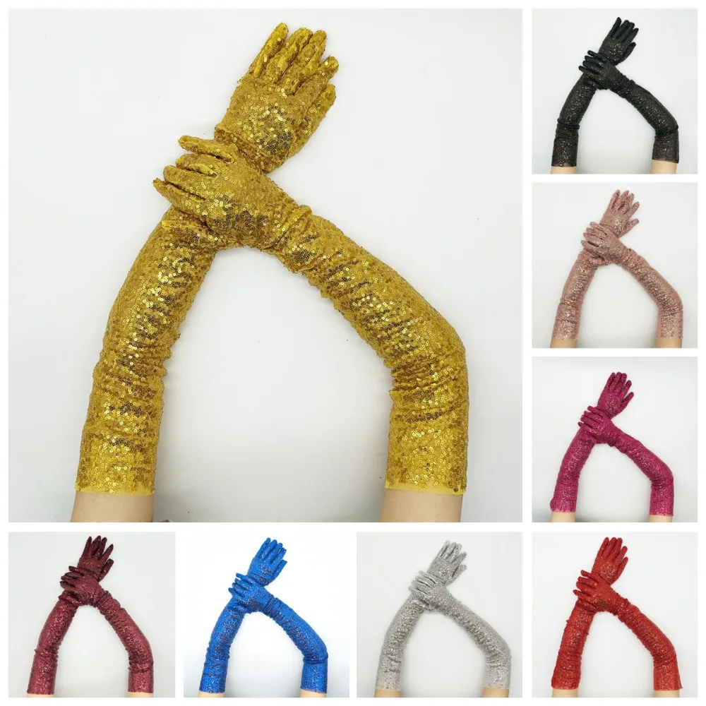 New Sequined Long Sequined Gloves Party Dress Glittering Mittens Elegant Punk Hip Hop Arm Sleeve Gift