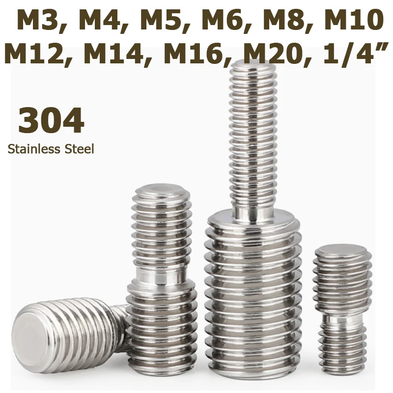 M3 M4 M5 M6 M8 M10 M12 M14M16M20 Male to Male Double Head Thread Adapter Screw Stainless Steel Reducing Conversion Transfer Bolt