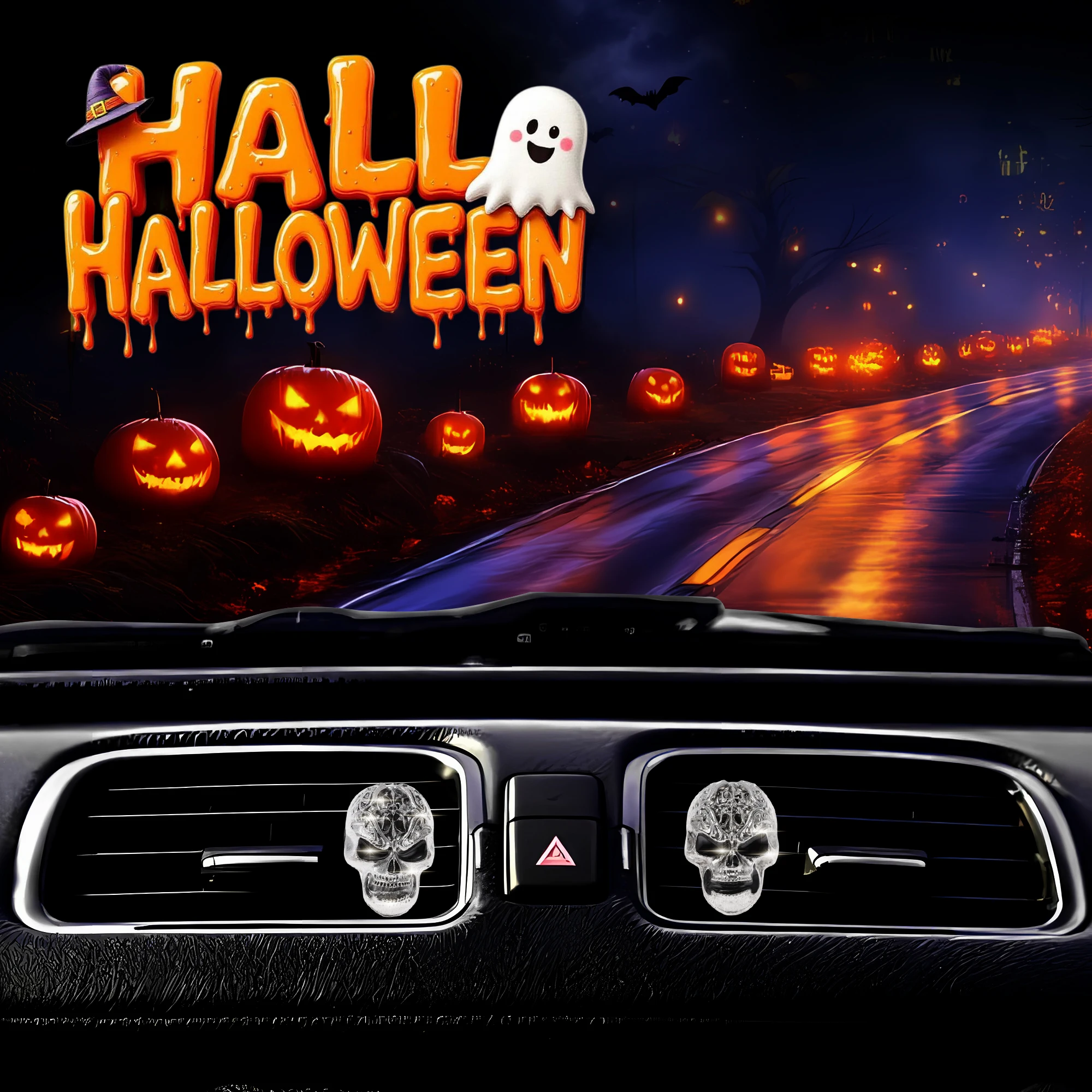 UXCELL Multiple Sizes Multicolor Halloween Car Air Freshener Vent Clip Skull Car Vent Decorative Clip Easy Installation 1 Set