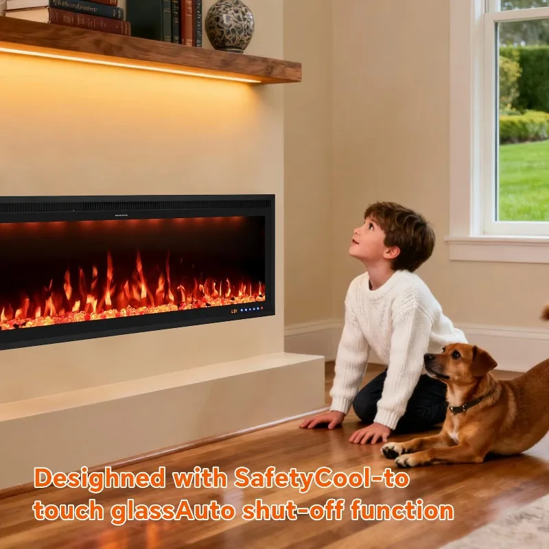 60 Inch LED Electric Fireplace Heater Recessed Wall-Mounted Smart WiFi Control Alexa Google Home CE Certified Household Use 499