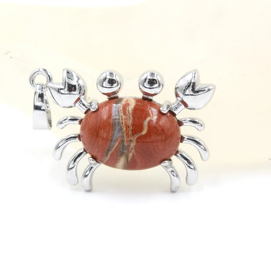 Crab Oval Crystal Bead Pendants Pendulum Natural Stone Reiki Charms Fashion Jewelry Wholesale 10pcs