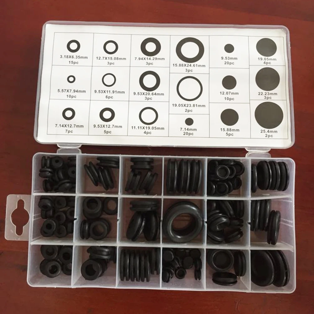 

125 pcs Rubber Grommet Kit Assorted Sizes Seal Automotive Boat Rv Wire Protection 18 Varieties Storage Case Included Grommet