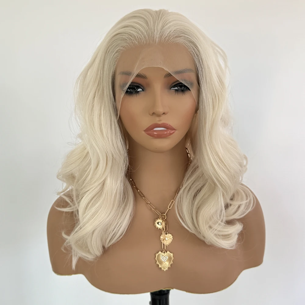 

Platinum Blonde Short Wave Wig 13x4 Lace Bob Wig Synthetic Frontal Lace Wigs for Black Women Deep Wave Wig Daily Wear Glueless