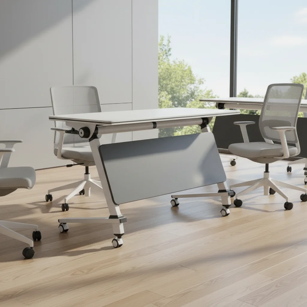 

*Modern Wooden Office Training Furniture Portable Folding Flip Table with Adjustable Wheels Meeting Laptop Collapsible Desk
