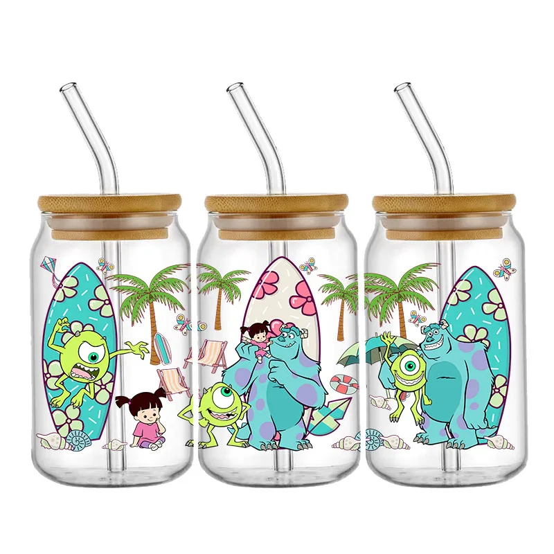 Autocollants ronds imperméables Disney Monsters Inc, enveloppes de tasse, autocollant 3D, décalcomanie pour verre étiez bey 16oz, UV, DTF, bricolage