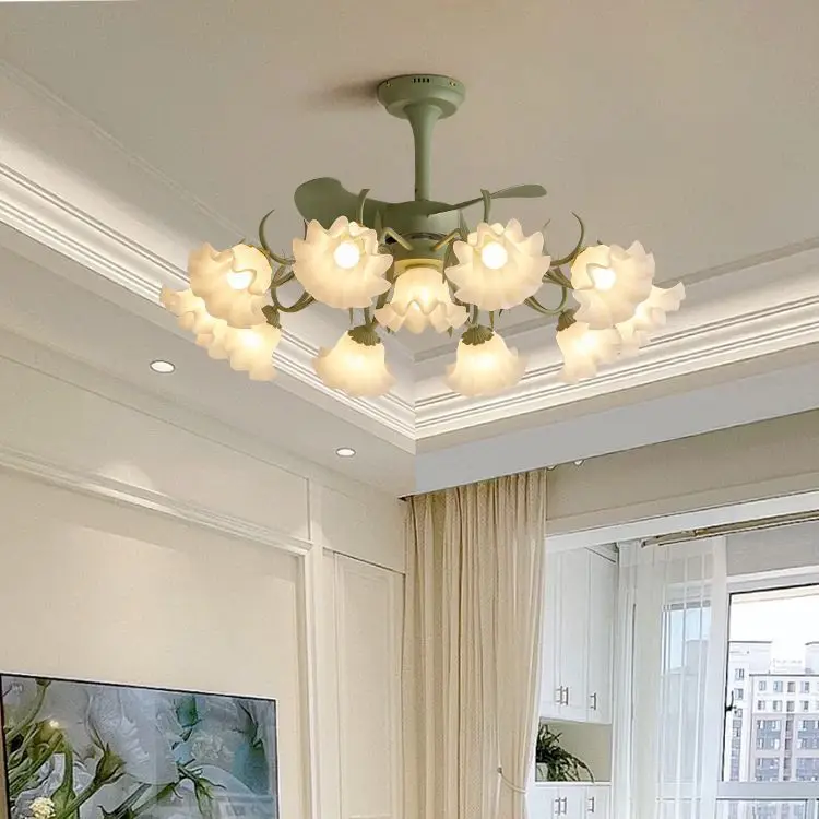 

French idyllic living room dining room bedroom 360 degree shaking fan light LED