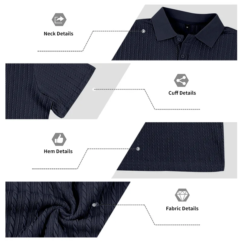 Europäisches und amerikanisches Sommer-Herren-Polohemd mit lockerem Jacquard-Strickmuster, geknöpft, kurzärmelig, auf Lager – Detail 21