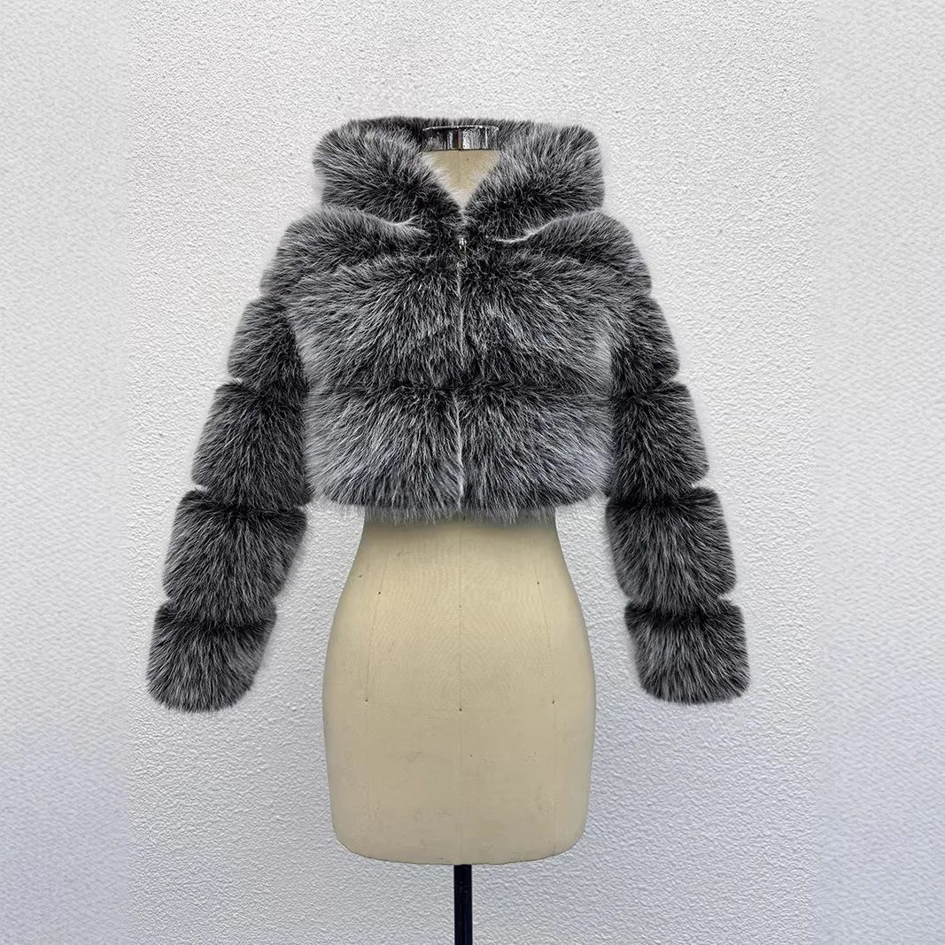 

Winter Furry Faux Fur Jacket New in Coats & Jackets Fur Top High Quality Hooded Short Faux Fur Coat Woman Clothing