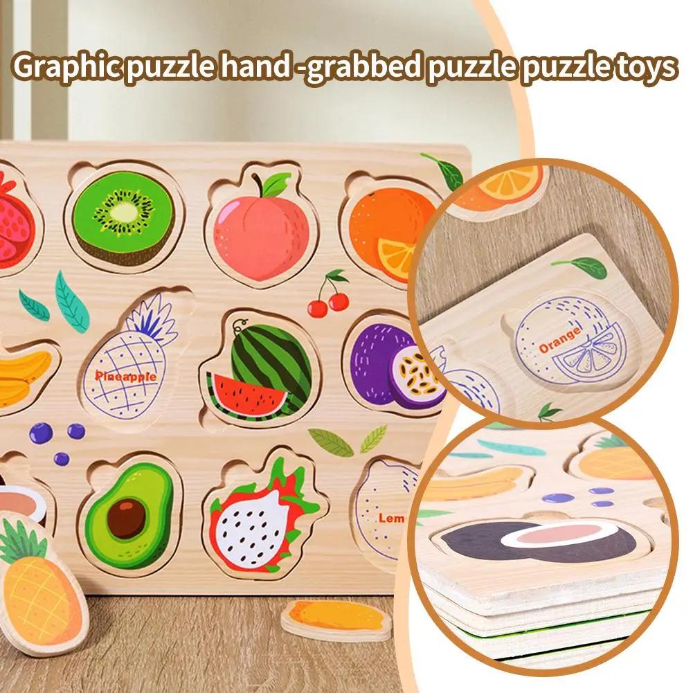 

3d Деревянный пазл, Детские Мультяшные фрукты, животные, головоломки для раннего обучения, игра для познания, головоломки, игрушки для детей K8a9