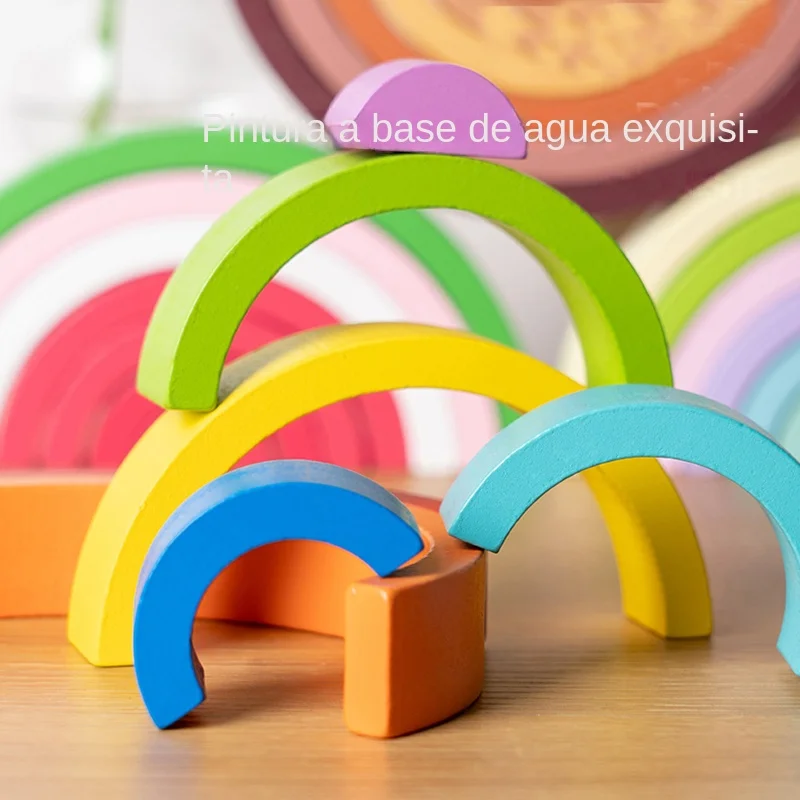 Arch Bridge Rainbow Stacking Building Block Crianças Montessori Jogos Educativos Cor e Forma Cognitive Wooden Toys for Children