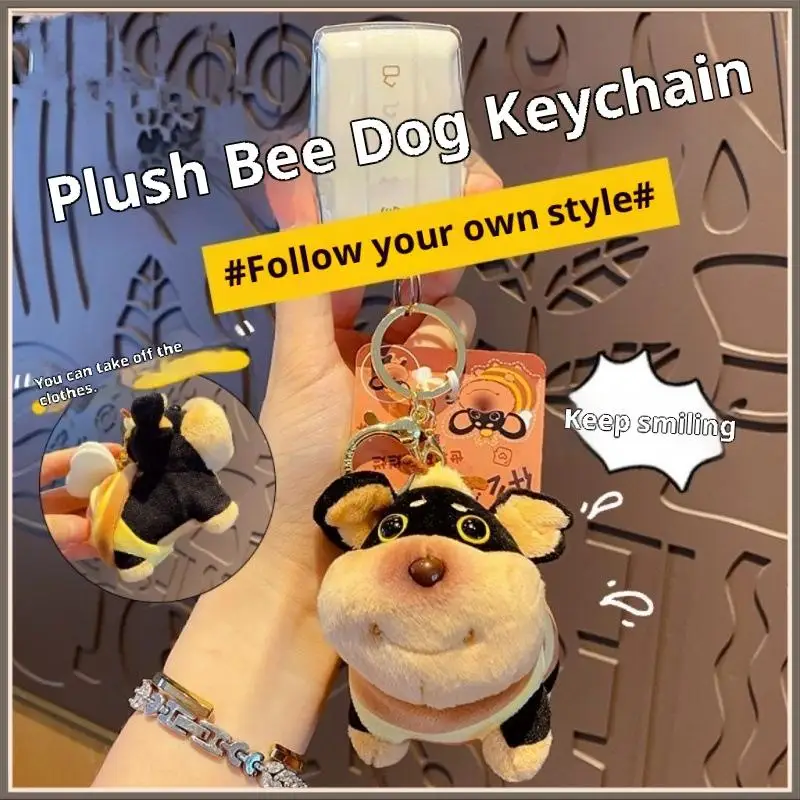 1 stks dier accessoires leuke draagbare bee puppy tas hanger zachte unieke puppy pluche pop hond sleutelhanger tas hangende decoratie