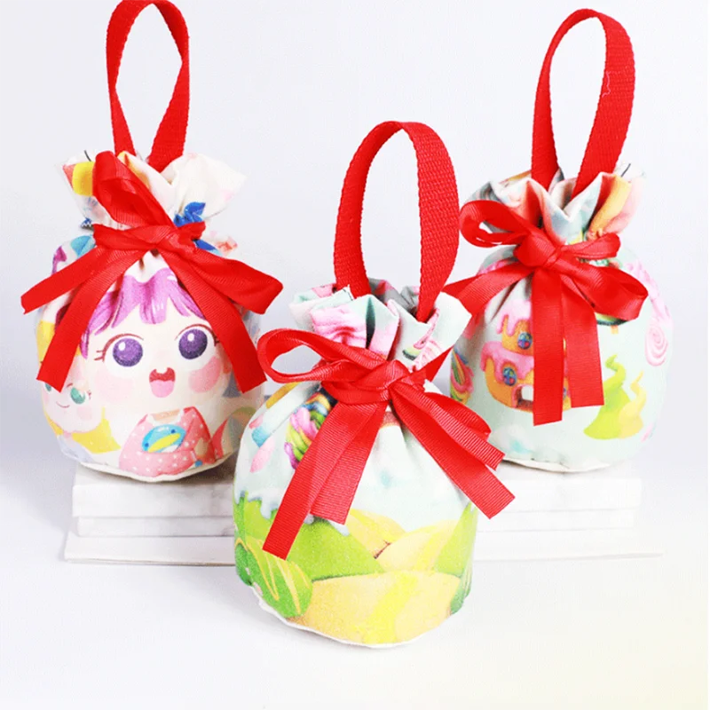 20pcs/lot Round Bottom Hand Wear Drawstring Pouches Cute Children's Birthday Party Candy Gift Cotton Packaging Bags