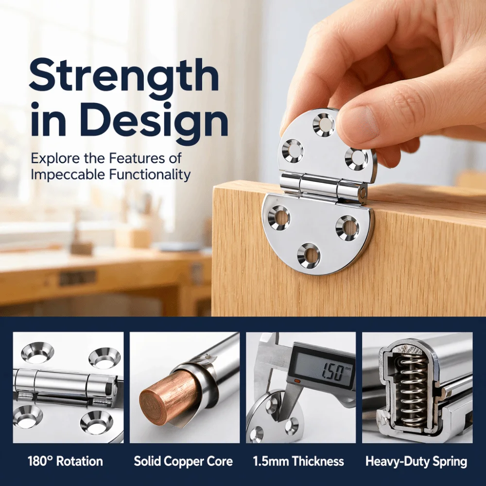 2pcs Heavy Round Hatch Hinges 180 Degree Chrome color Boat Hinges Cabinet Door Hinges Marine