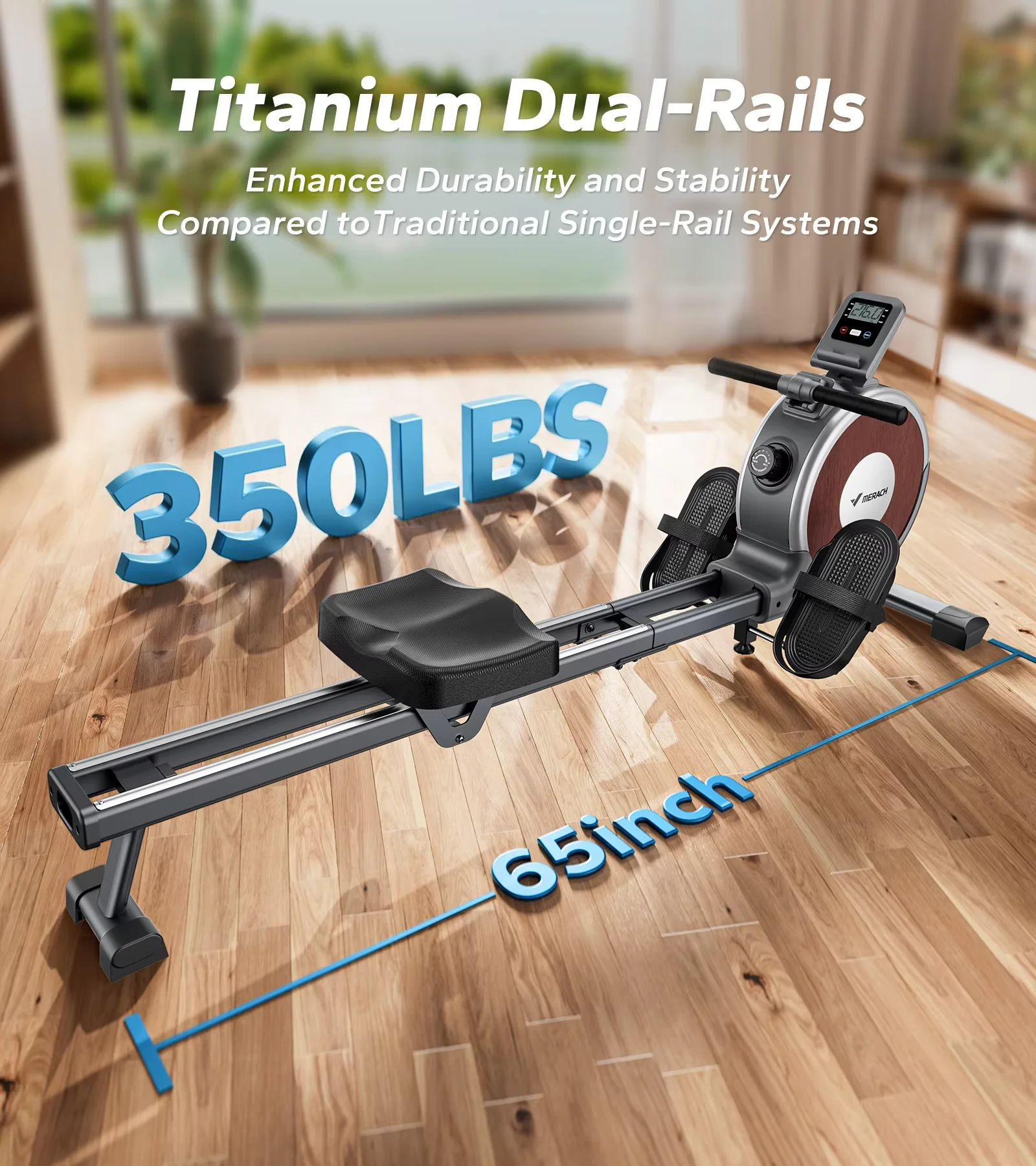 Rowing Machine Magnetic Rower Machine for Home 16 Levels Quiet Resistance Dual Slide Rail Max 350lb Weight Capacity R02