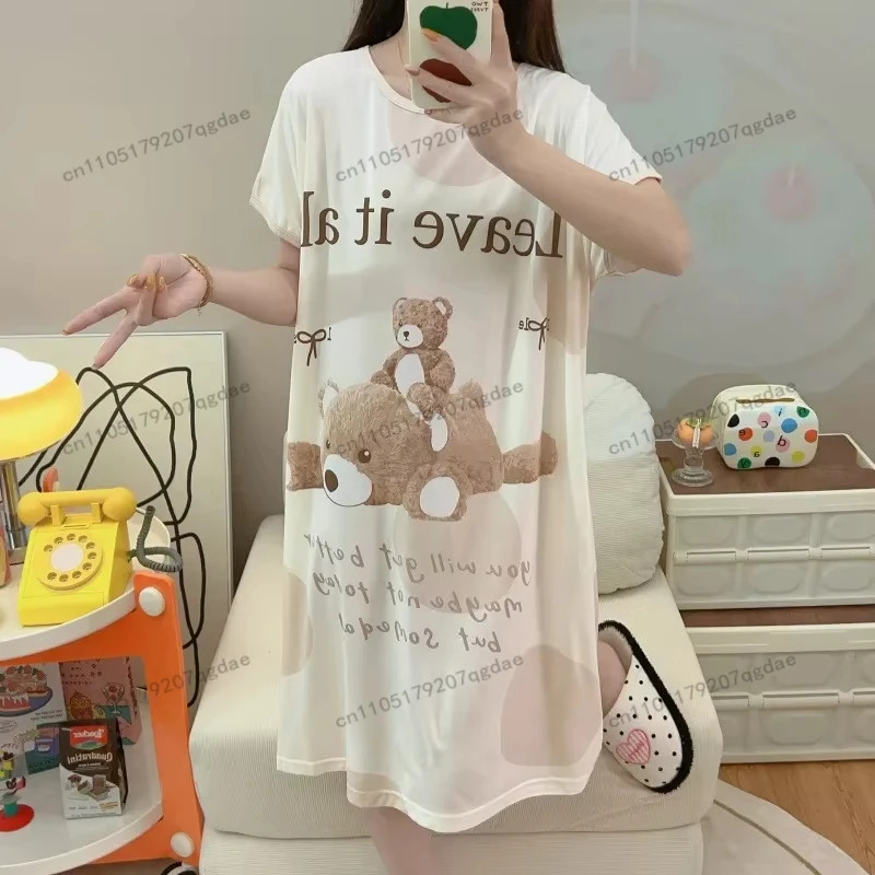 

2025 Summer Short Sleeve Sleepwear Student Home Clothes Women's Style Cute Cartoon Sweet Girl Internet Famous Pregnant Women's