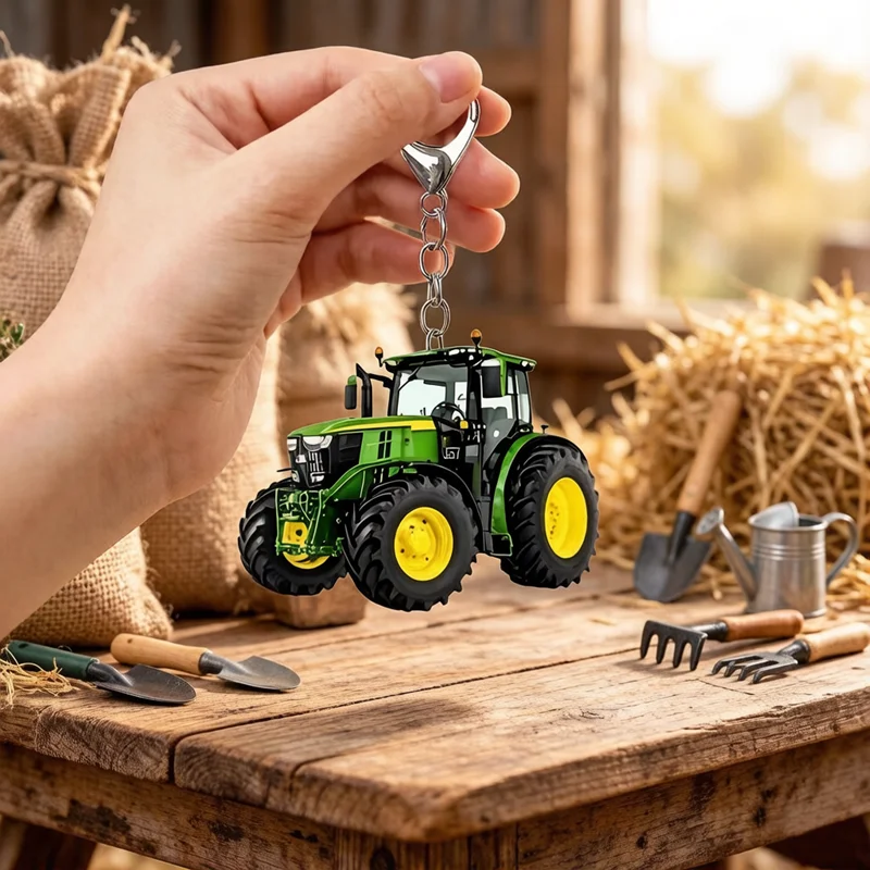 2D Flat Tractor Keychain Mini Pendant for Car Keys and Backpack Stylish Accessory for Farmers 1PCS