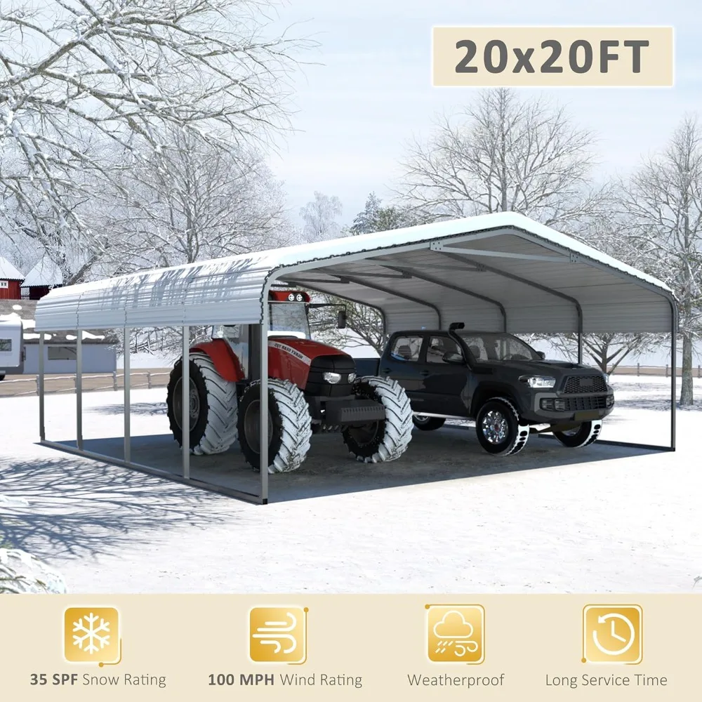 Posto auto in metallo, porte per auto 20x20 resistenti per la neve, carport con struttura di assemblaggio innovativa, riparo per garage in metallo, tettoie