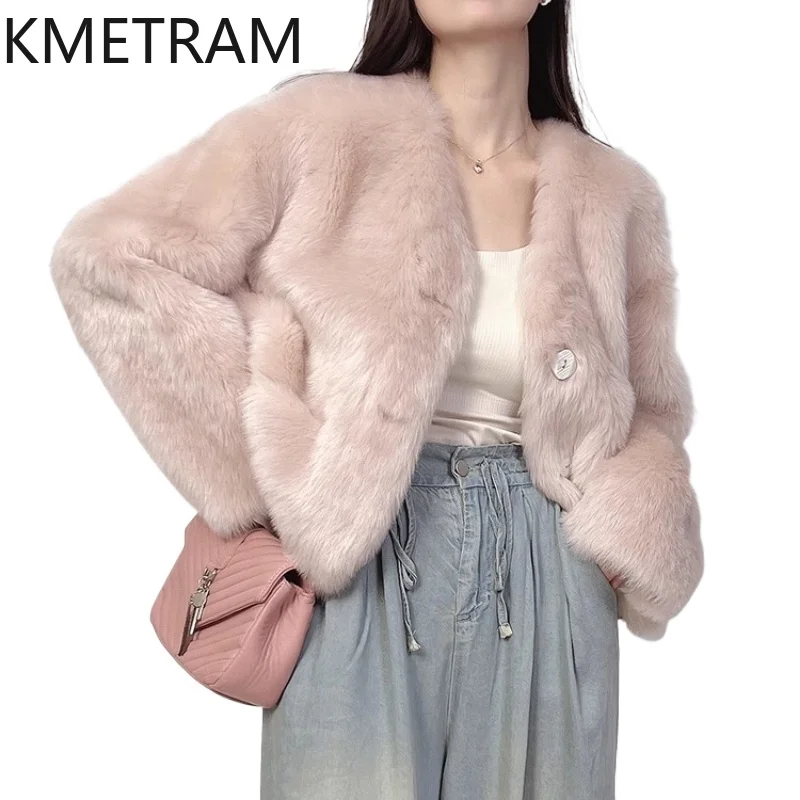 

Natural Wool Sheepskin Double Faced Fur Jacket Women Fashion V-neck Pink Real Fur Coat Winter Woman Clothing 2025 шуба женская