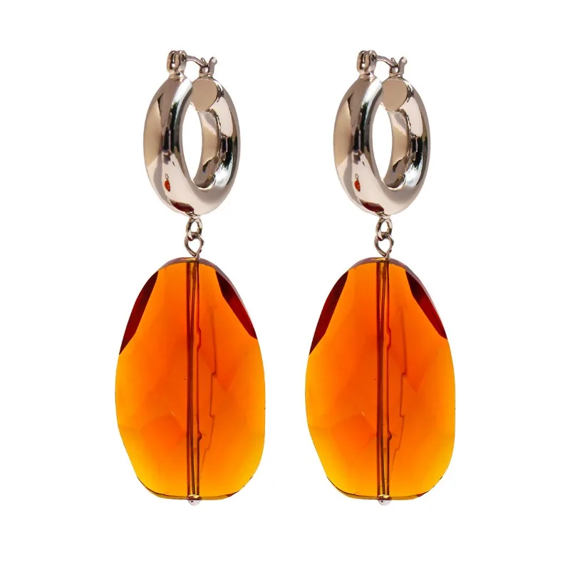 

Original Design Artisanal Black Crystal Statement Earrings for Women - Bold & Elegant Orange Hoop M419