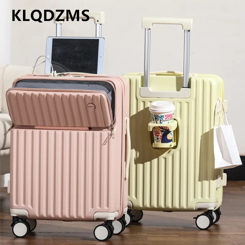 

KLQDZMS Women's Suitcase Front Opening Laptop Boarding Case 20"22"24"26"28 Inch Multifunctional Trolley Case with Wheels Luggage