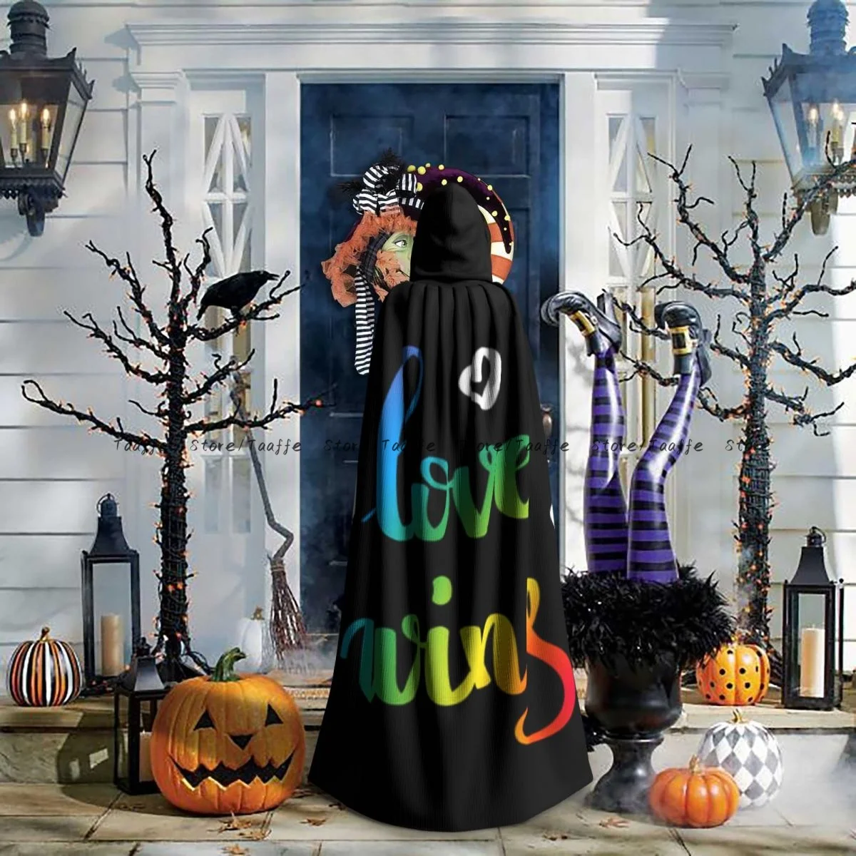 Love Wins Pride Slogan Witch Cloak Halloween Cosplay Costume Adult Unisex Cloak Retro Ages Cape