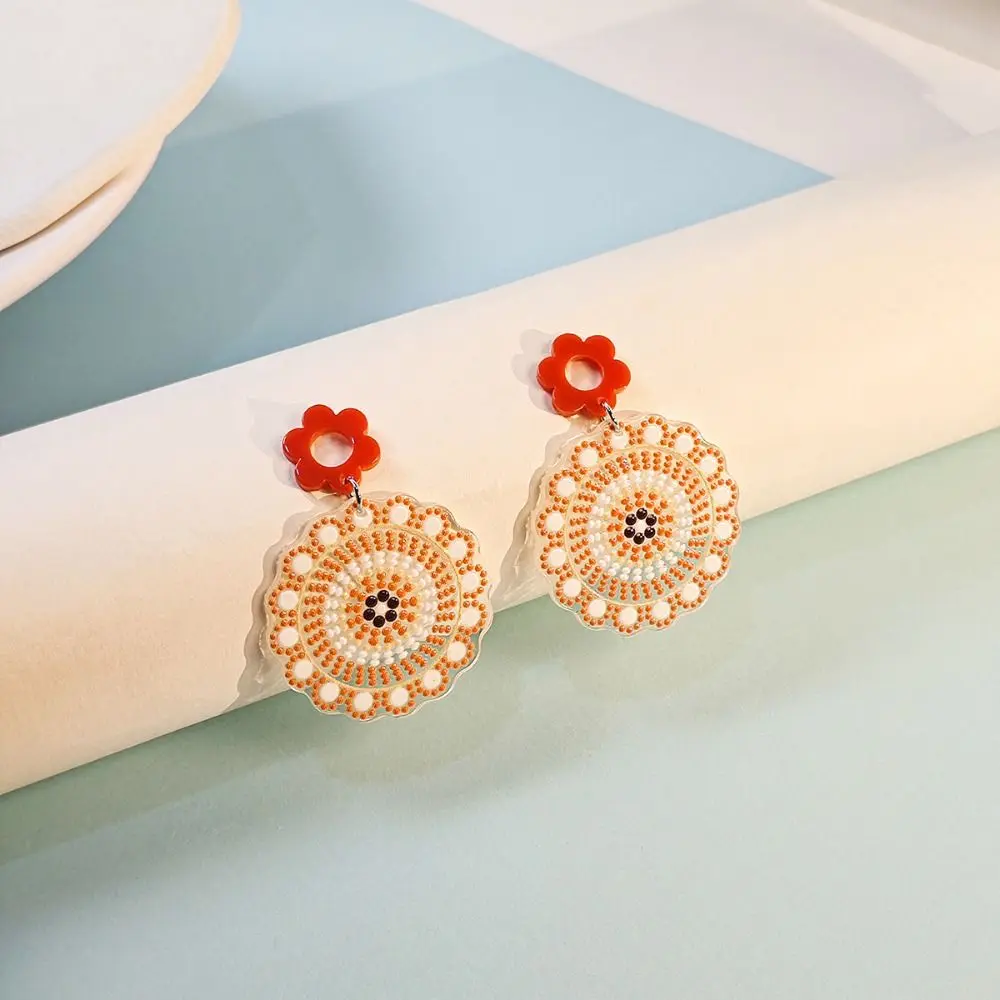 Bohemian Style Colored Flower Earrings Geometric Versatile Round Polka Dot Earrings Fashion Creative Semicircle Eardrop Women