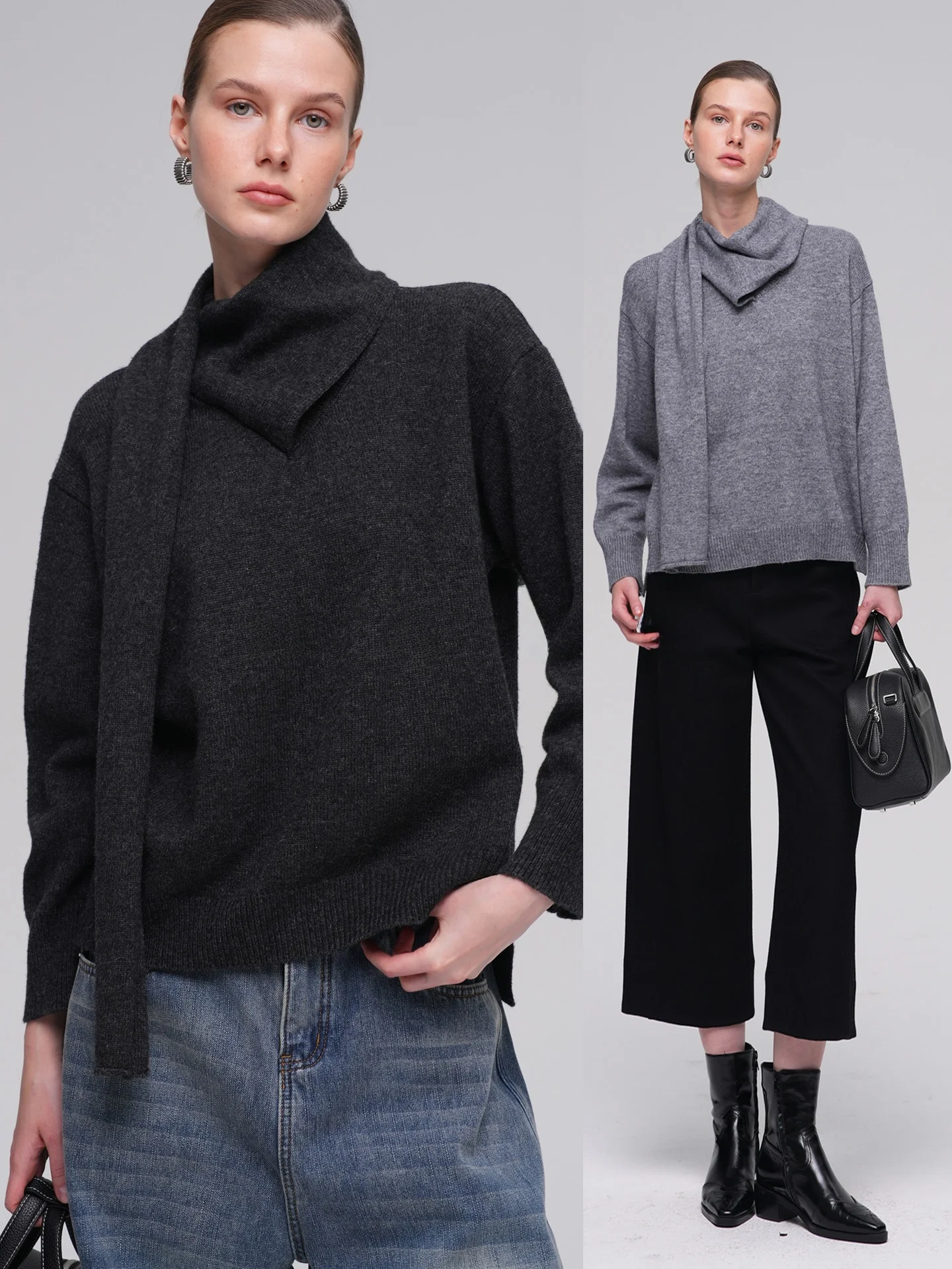 

Вязаный шерстяной свитер-шарф Haze с асимметричным дизайном и боковыми разрезами, повседневный, женский, с длинными рукавами, зимний, модный, Ciwalk