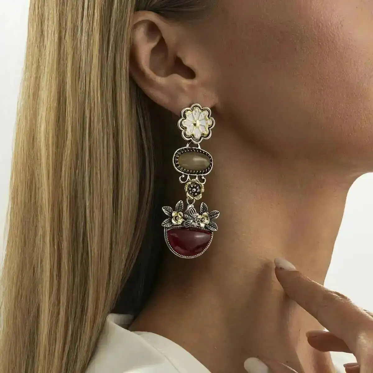 

KunJoe Vintage Resin Acrylic Flower Drop Earrings for Women Creative Red Flower Pot Pendant Earrings Fashion Jewelry Accessories