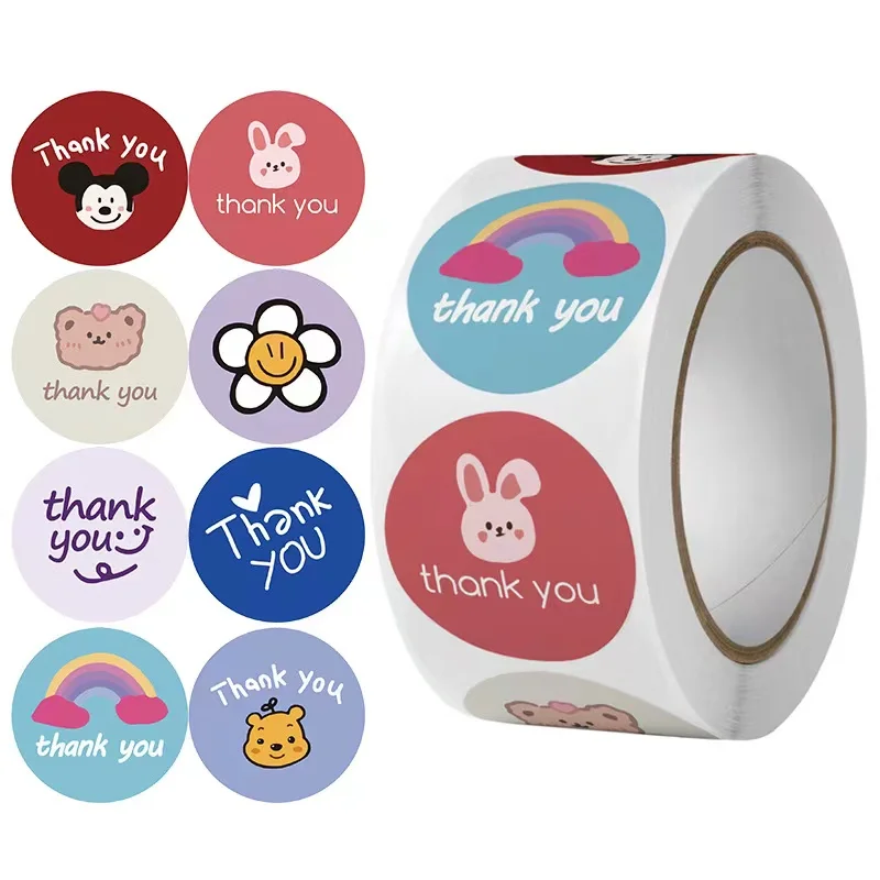 50-500pcs Cartoon Thank You Stickers for Children Gift Card Envelopes Seal Label Birthday Party Favors Teaher Reward Sticker