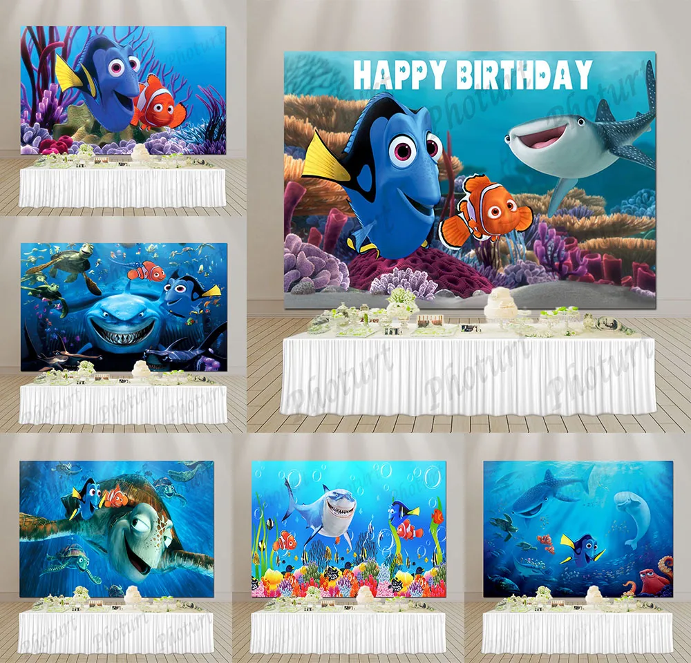 Fond de fête d'anniversaire Finding Nemo Marlin, Bruce Dory, bannière Little Doo Shlavabo, accessoires de studio de photographie