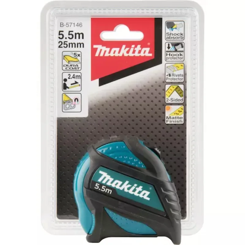 Makita B-57146 Tape Measure 5.5m x 25mm – Double-Sided Magnetic Hook Measuring Tool for Woodworking Construction