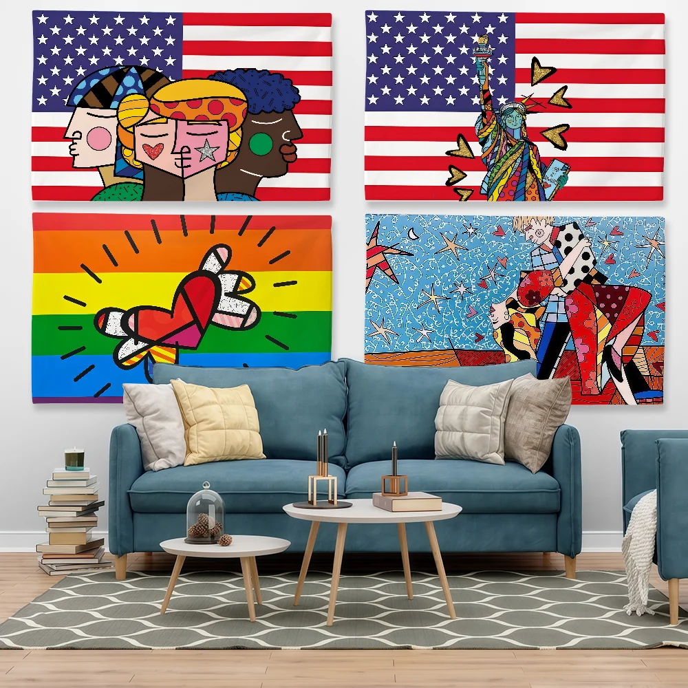 Art R-Romero B-Britto Flag For Sports Matches  Games Parade Rally Holiday Festival Backyard Balcony Club Bar Decor