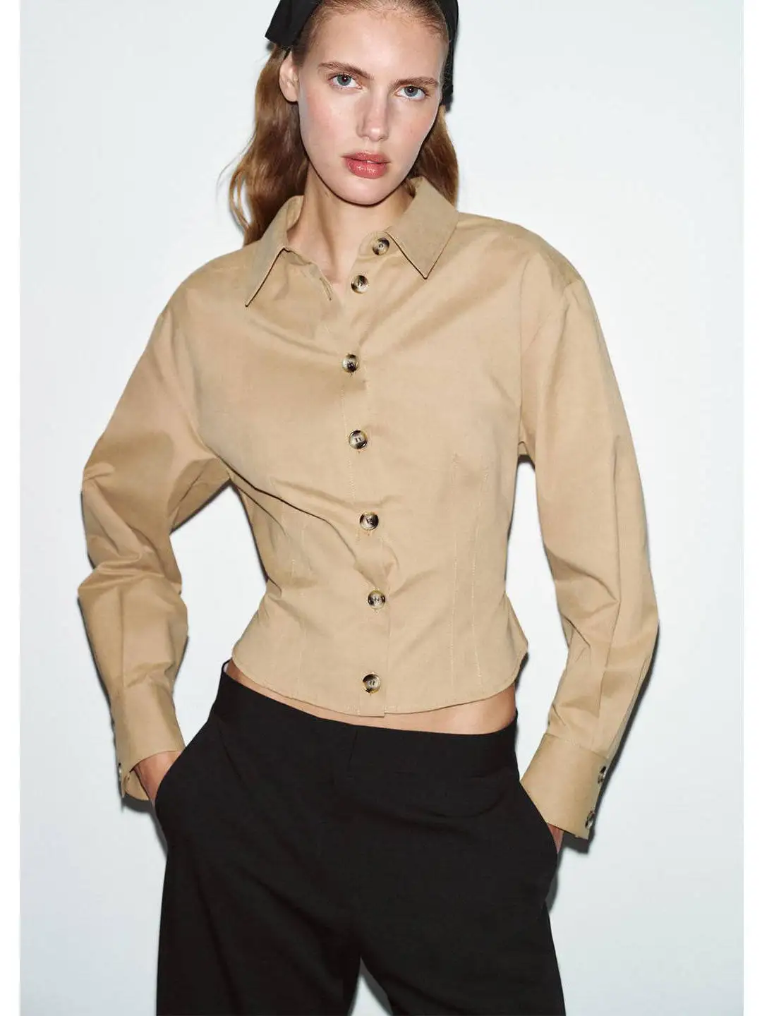 

Spring New Women's Slim Fit Long Sve irt Soft Touch Flip Collar Single Button European Sle Polyester Fiber Casual irt