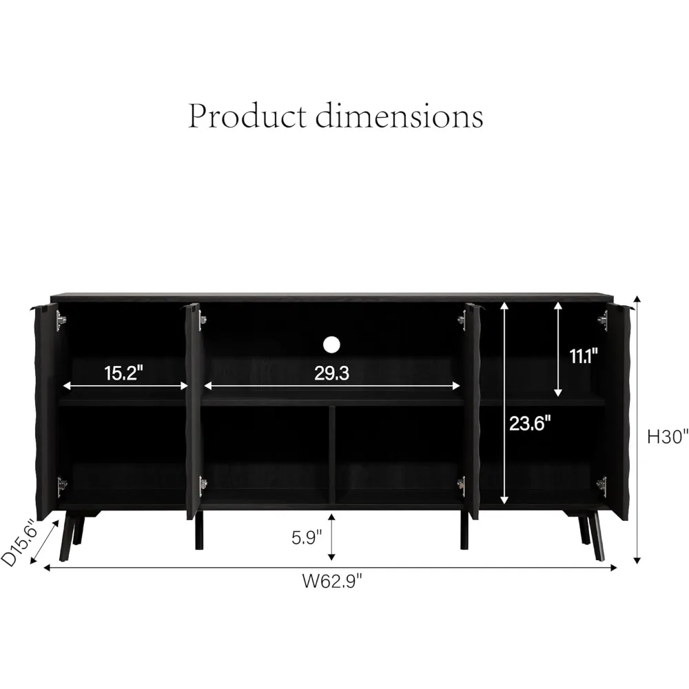 62 inch diamond flute cutlery cabinet buffet cabinet, living room, diamond shaped relief storage cabinet with adjustable shelves