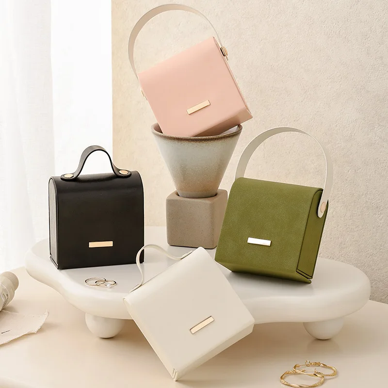 جديد المحمولة صندوق مجوهرات محمول بسيط التباين اللون السفر مجوهرات أقراط أقراط قلادة خاتم صندوق تخزين المجوهرات #2