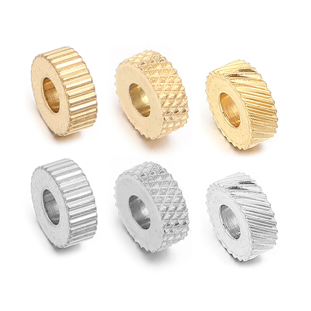 Image of 10-20 Stück/Lot Edelstahl-Abstandsperlen, runde, flache Texturperlen, lose Perlen für DIY-Armbänder, Halsketten, Schmuckherstellung.