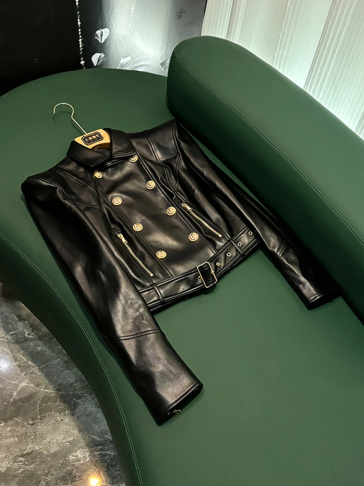 Inizio inverno 2025 Celebri Faion oulder imbottito doppio petto ort Biker in pelle Jaet da donna slim fit lungo Sve