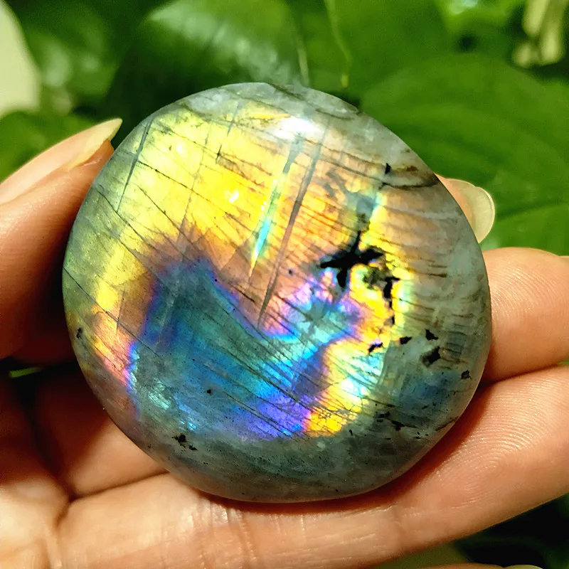 Natural Crystal Yellow Purple Labradorite Palm Stone Meditation Sorcerer Chakra Spiritual Healing Gemstone Room Decor