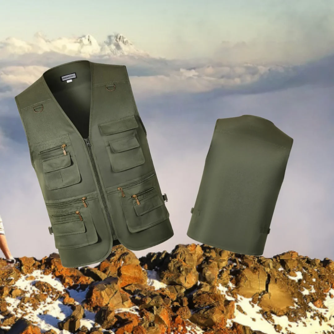 

Printing logo Men Fishing Photography Multi-Pocket Vest Outdoor Tactical Mountaineering Sports Vest Breathable Sleeveless Jacket