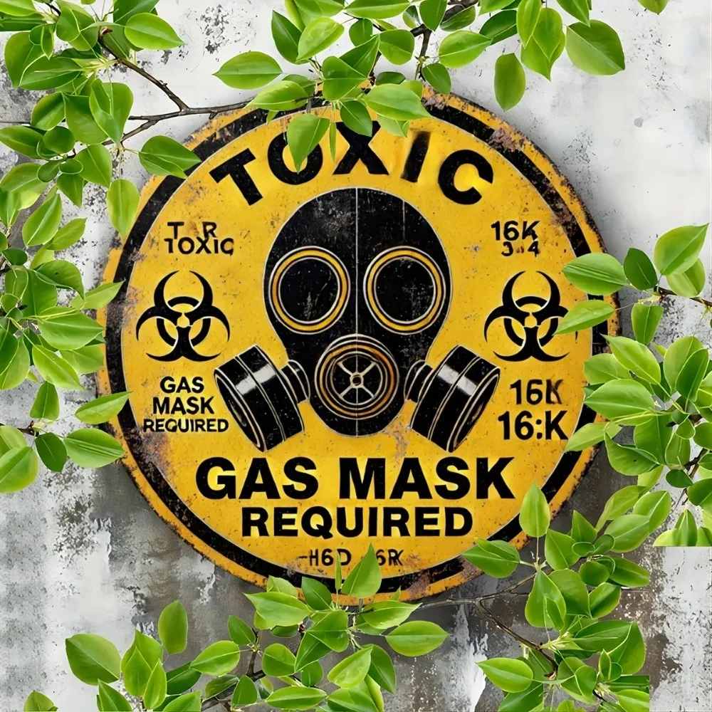Vintage Toxic Hazard Sign with Gas Mask Symbol - Classic Metal Wall Art, Suitable for Home, Garage, Café, Bar, And Living Room D