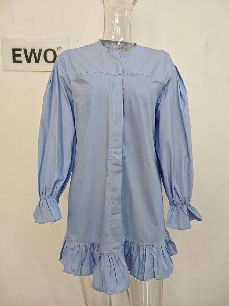 [EWQ] camicia blu Patchwork con volant donna monopetto manica lunga moda Blusas allentati 2024 autunno inverno nuova marea Top 16 u3859