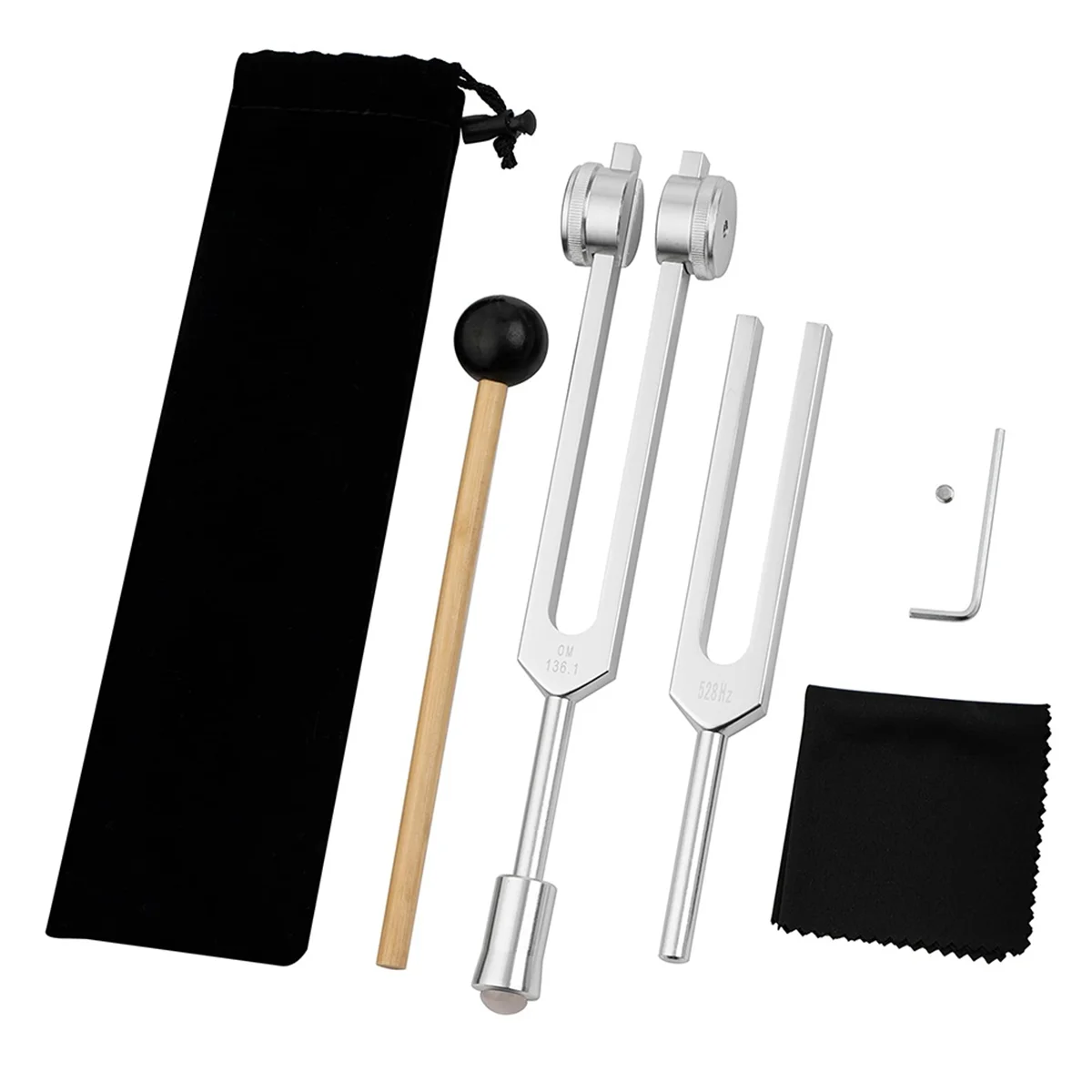 Tenedores de afinación para chakras curativas, juego OM136.1 HZ para reparación de instrumentos curativos de sonido con soporte de horquilla de afinación A, 528 Hz