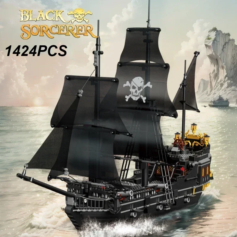 

1424PCS Black Pirate Ship Building Blocks Skeleton Ghost Boat Model Assembly Bricks Desktop Decoration Toy For Kid Holiday Gifts