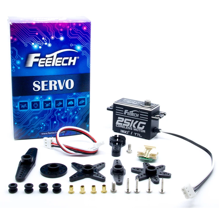 High-Speed 360-degree Industrial Robot Servo 7.4V 25KG 0.1s Low Profile Smart Home AI with Connector and 6mm Motors"