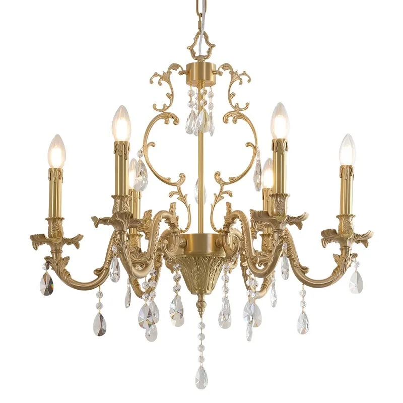 American retro living room vintage classic six-arm brass French vintage crystal chandelier