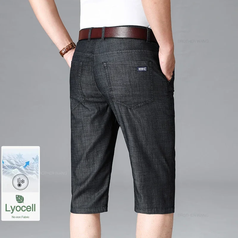 

2024 Summer Thin Loose Jeans Male Classic Men's Stretch Straight Denim Shorts Business Casual Fashion Shorts Large Size 44 46