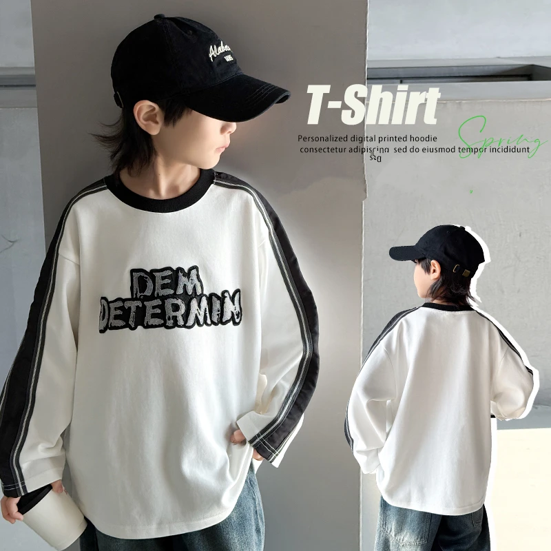 

New Spring Autumn Kids Long Sleeve Tshirt for Boys Letter Print T-shirt Outfit Children Casual Cotton Tee Top Sweatshirt 5-13Y