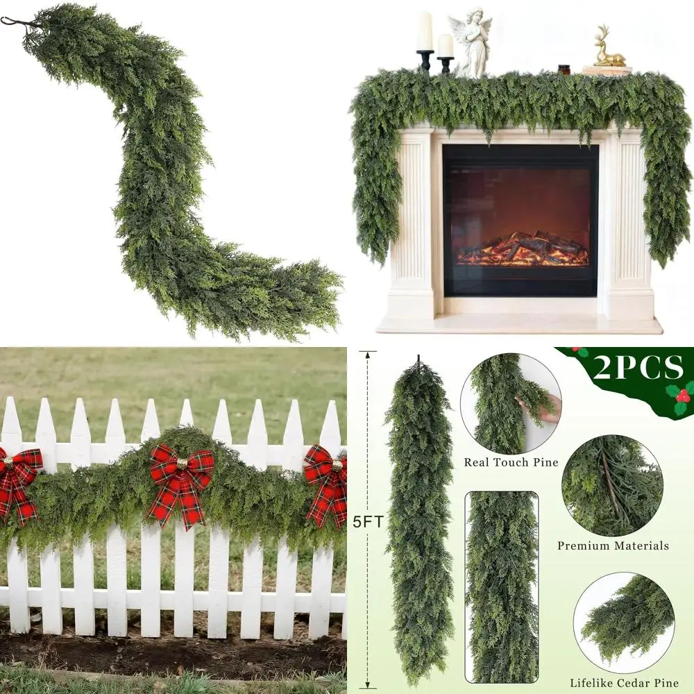 

Искусственные кедровые гирлянды, 5 футов, 2 шт., Иглы из искусственной сосны, Рождественский декор для дома и улицы для камина, стола, окна, лестницы, Ma
