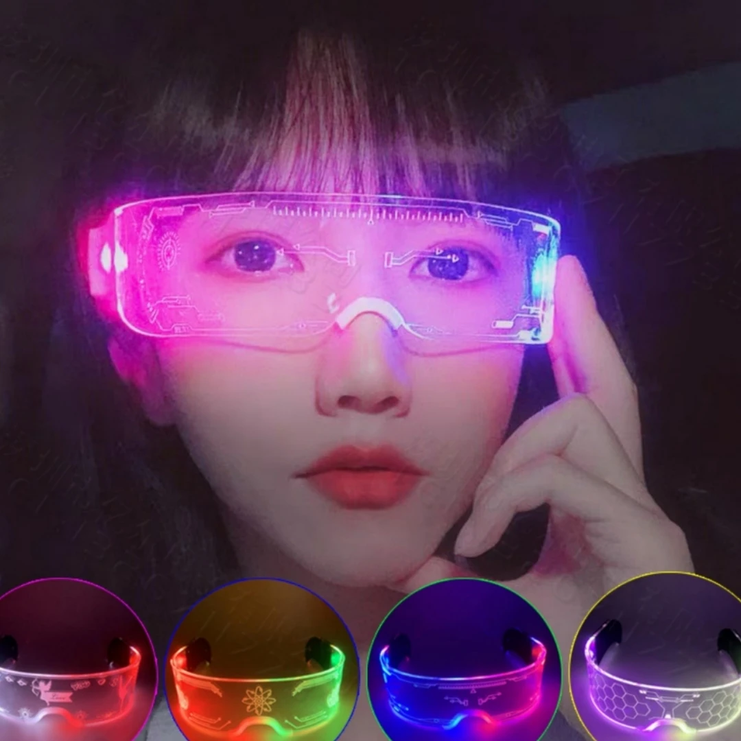 Gafas coloridas brillantes, lentes led en línea, sentido futuro de la ciencia y la tecnología, Flash Bar, disco, fiesta