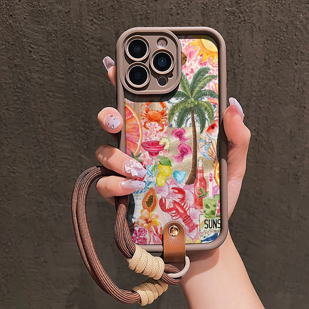 Urlaubs-Strand-Collage Silikon-Handyhülle für iPhone 17 16 17 Pro 15 14 13 12 11 Pro Max 16E 7 8 Plus XR XS mit Lanyard-Hülle – Detail 3